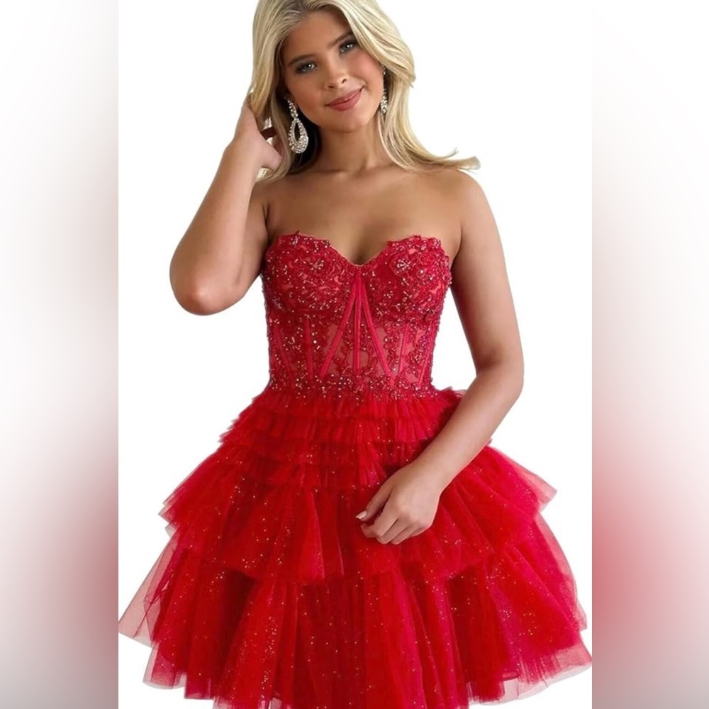 Sparkly tule lace strapless dress
